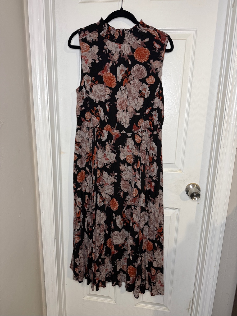 torrid Black Sleeveless Floral Midi Dress with Rust and Cream Blooms